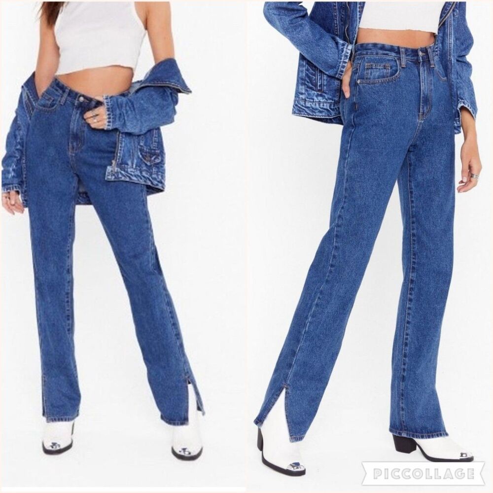 Nasty Gal Straight Leg Split Hem Jeans